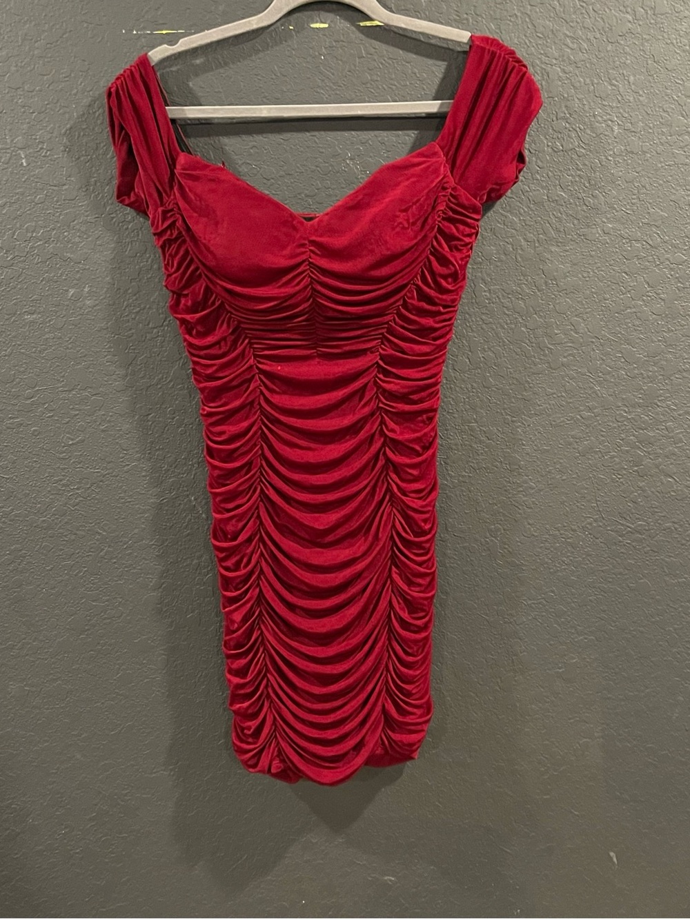 Trixxi Red Ruched Velvet Mini Dress